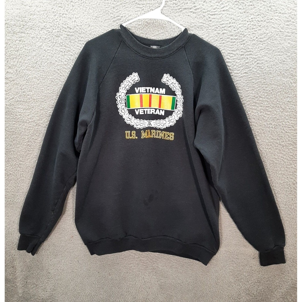 Vintage Fruit Of The Loom Sweatshirt Adult XL Black Crewneck US Marines Vets 90s